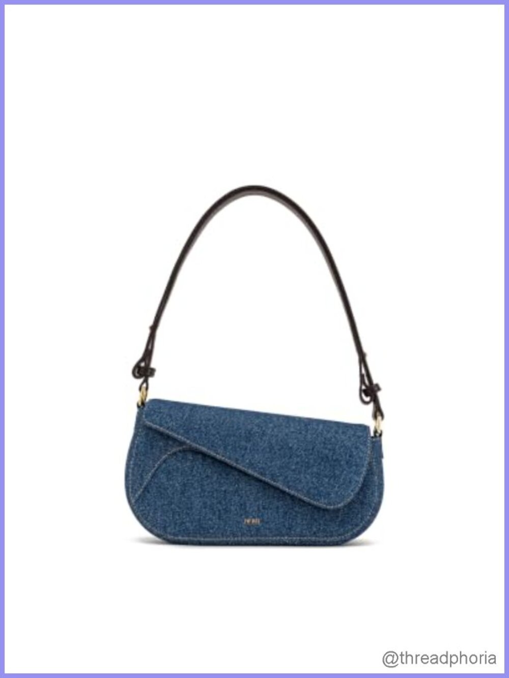 Washed Denim Baguette Shoulder Bag Crossbody Vegan Leather Lined